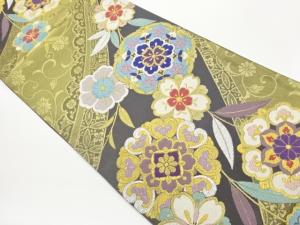 作家物　曲線に華紋模様織出し袋帯